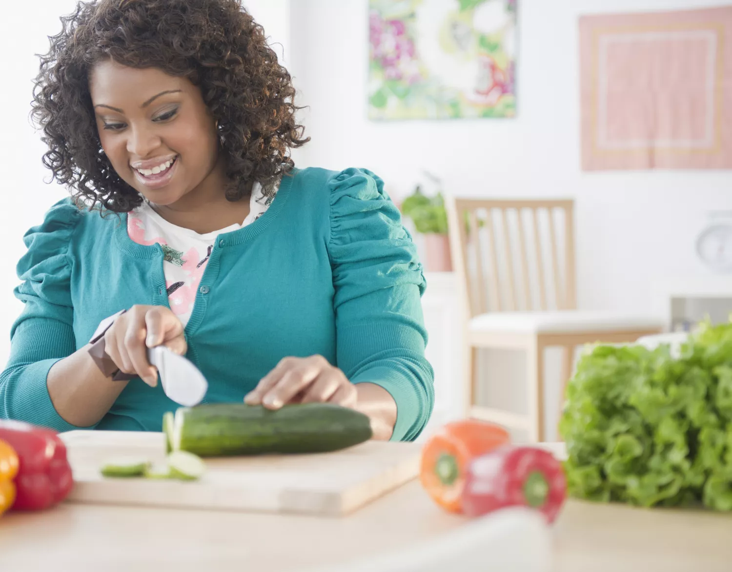 woman cooking healthy