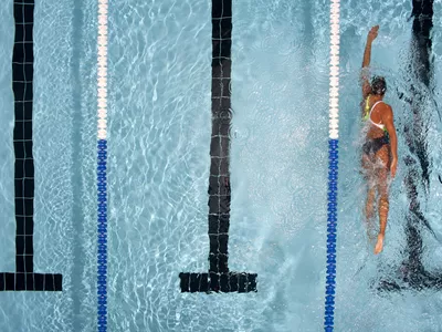 Women swimming laps 
