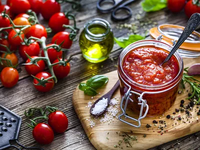 Homemade tomato sauce in a glass jar