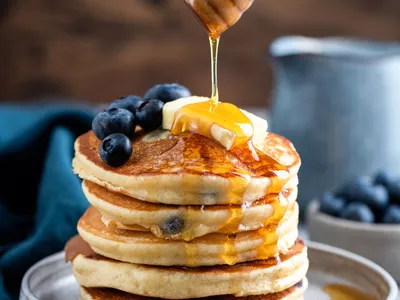 Honey on pancakes