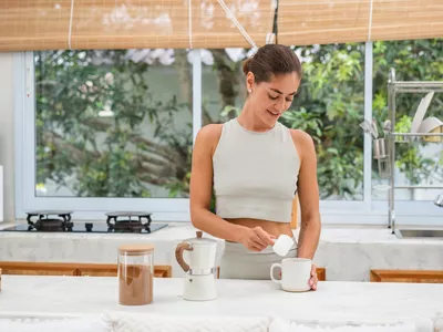 Protein powder in coffee.
