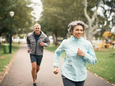 Man and woman running together