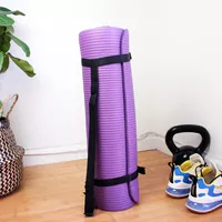 BalanceFrom GoYoga All-Purpose Yoga Mat placed on wooden floor next to shoes